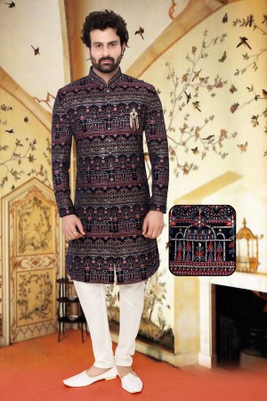 Multi Black Velvet Indo Western Sherwani